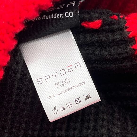 Spyder Colorblock Black Red Knit Beanie Heat Men’s One Size - Picture 5 of 5